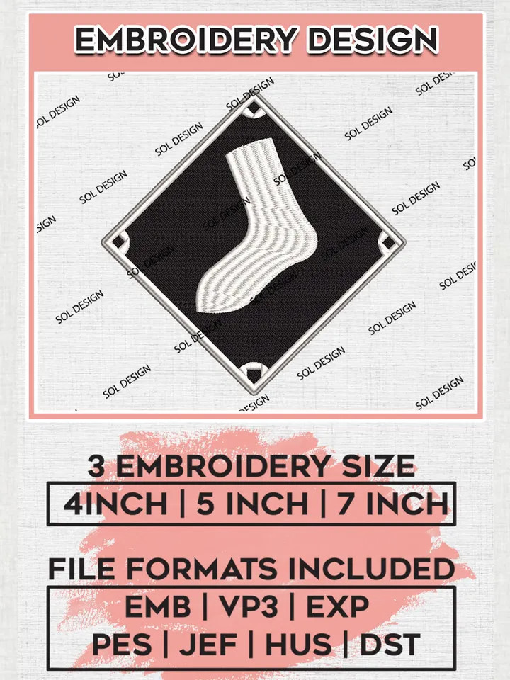 Chicago White Sox MLB Team Logo Embroidery Files, MLB Chicago White Sox Team Embroidery, NCAA Teams, 3 sizes, Machine embroidery designs, Digital Download