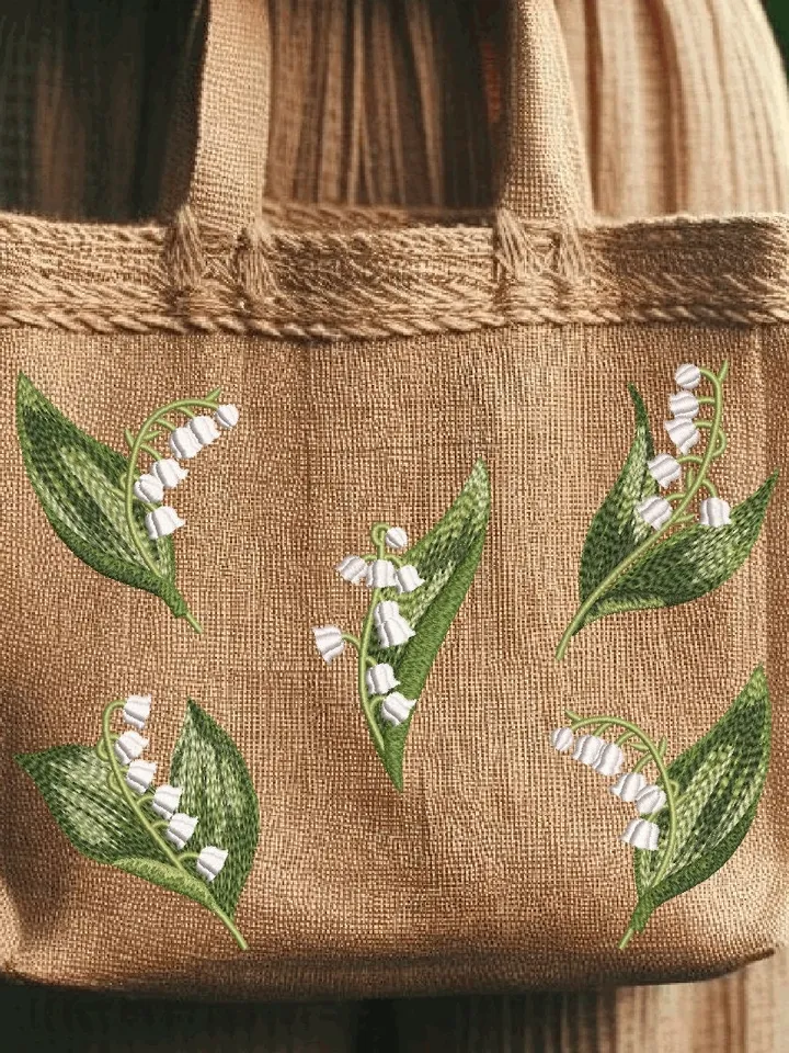 Lilies of the valley set of machine embroidery designs using artistic satin stitch technique