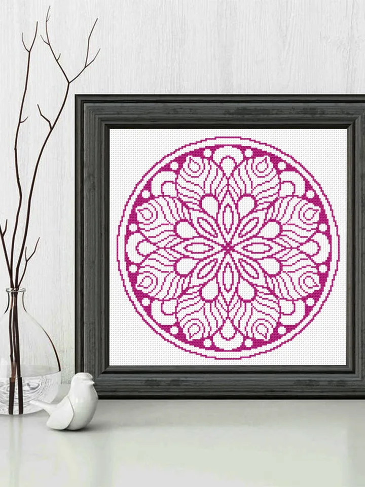 Flower mandala cross stitch pattern download PDF, Monochrome cross stitch chart, Floral ornament hand embroidery, Mandala pattern PDF #M26