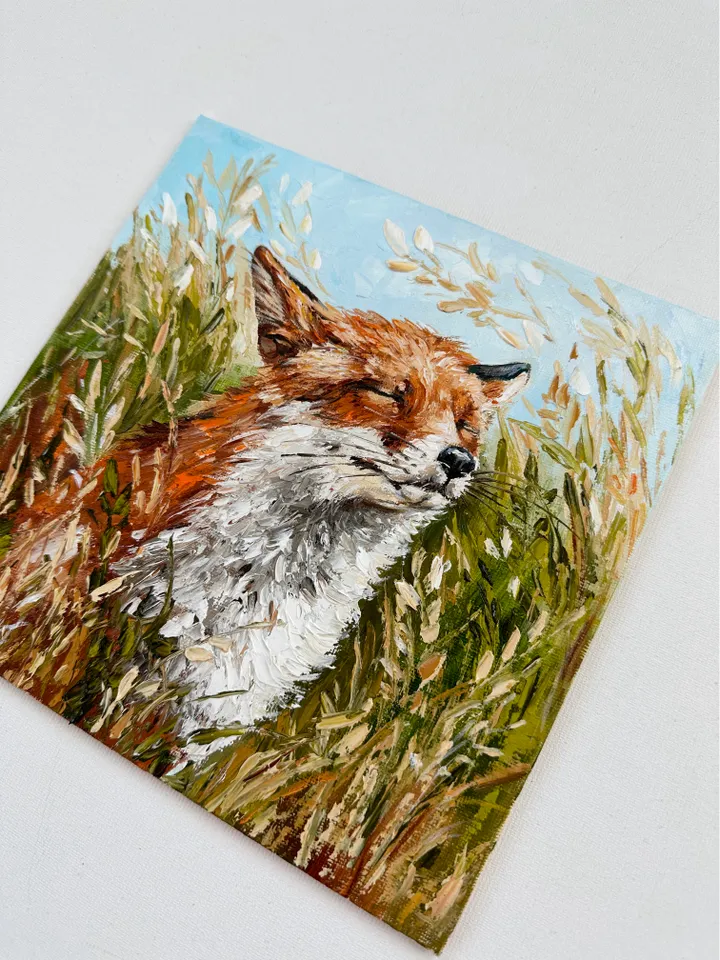 Fox painting, fox oil art