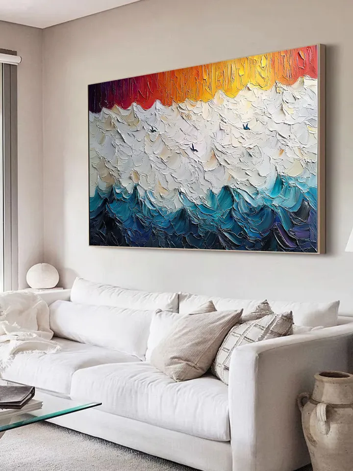 Impasto Ocean Painting, Textured Seascape Art, 3D Ocean Waves Wall Art, Large Canvas Art, Coastal Decor, Blue Wall Art, Living room Wall Art