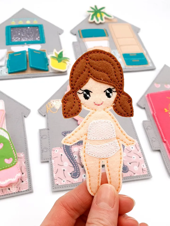 Dollhouse Quiet Book Pages ITH Embroidery Design Set (4 Rooms), Felt Activity Book Pattern, Miniature House Toy 5x7 Hoop