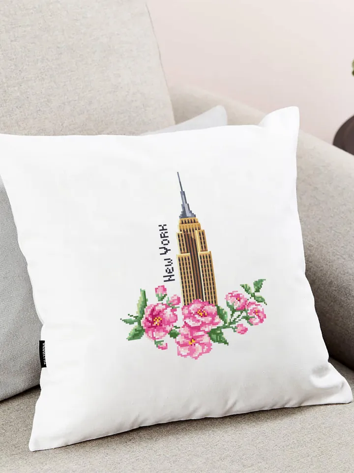 New York city cross stitch pattern download PDF Empire State Building digital Sakura flowers cross stitch chart United State pattern #E13