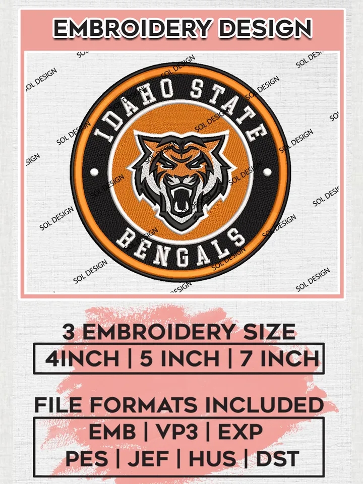 NCAA Idaho State Bengals Round Logo Embroidery, NCAA Idaho State Bengals Logo Embroidery files, NCAA Teams, Machine embroidery designs, Digital Download
