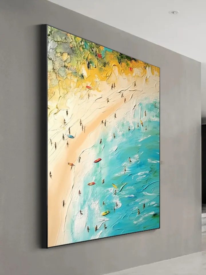 Original Beach Painting On Canvas, Summer Seaside Oil Painting, Golden Beach Art, Office Living Room Wall Art, Large Wall Art, Home Decor