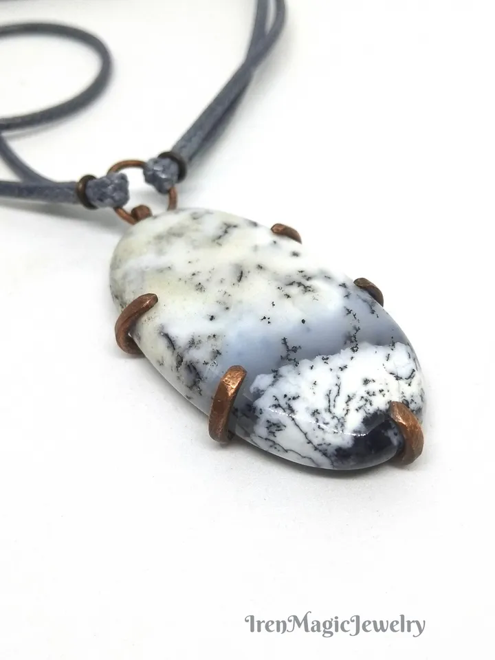 Dendritic Agate Pendant Necklace Beautiful Jewelry Unisex Handmade Boho