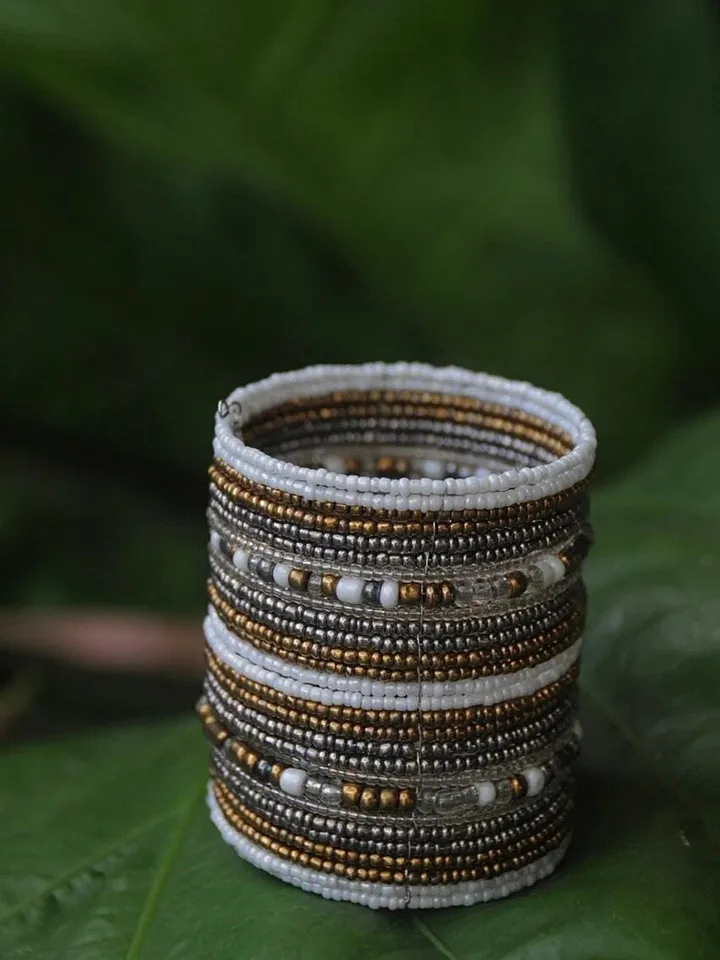 Wide Bead Handmade Bracelet Blue Silver | Boho summer wide bracelet | Summer Handmade Elegant Bracelet | Bead Handmade Hippie Bracelet Wide