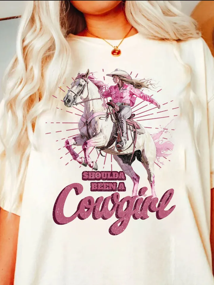 Shoulda Been A Cowgirl Bucking Horse | Western PNG Sublimation, Designs Downloads, PNG Clipart, Shirt Design, Sublimation Download