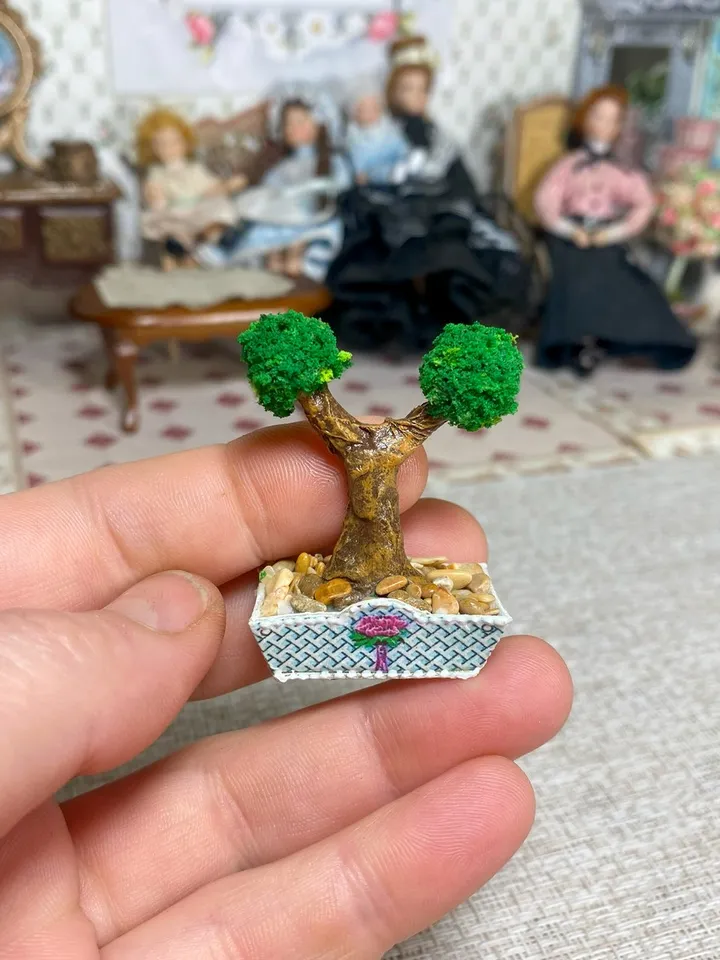 Miniature bonsai for a dollhouse. 1:12. Completely handmade. Plant for a doll.
