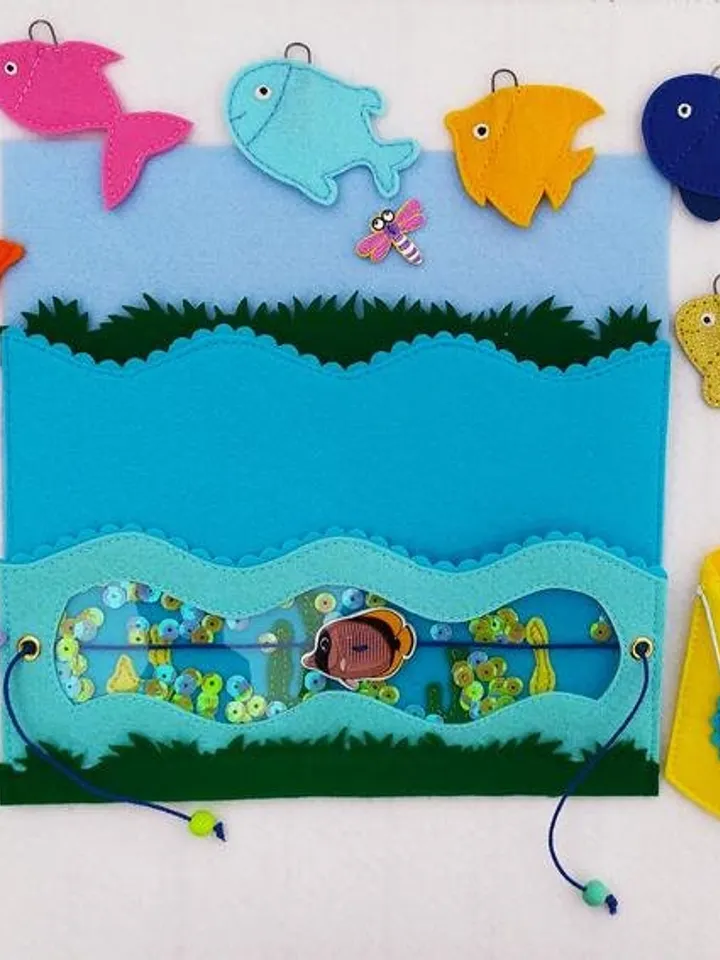 Cat and Fish quiet book PDF pattern & tutorials, Felt activity book for kids, Fishing quiet book template, Felt book ideas for toddler