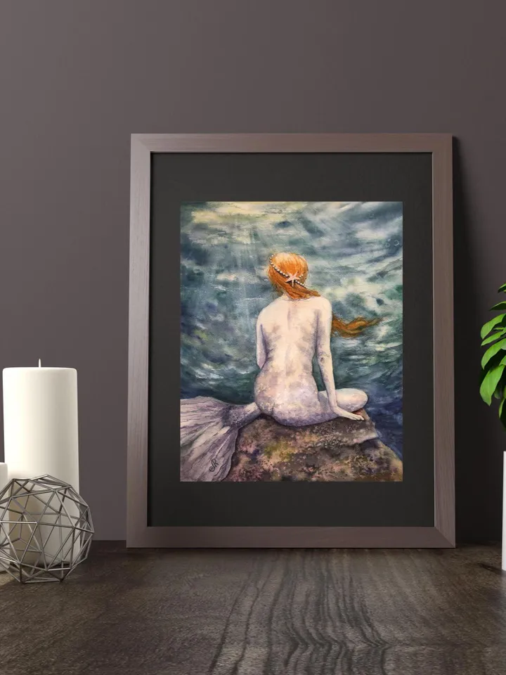 Mermaid Original Painting Woman Watercolor Wall Art