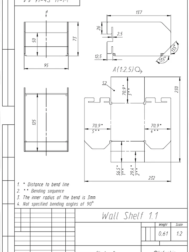 Sheet Metal Plans Drawings Wall Shelf 1 (DXF, PDF)