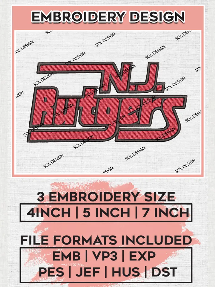 NCAA Rutgers College Football Team Logo Embroidery Design Files, NCAA Rutgers Scarlet Knights Machine Embroidery, NCAA Teams, 3 sizes, NCAA Machine embroidery designs, Digital Download