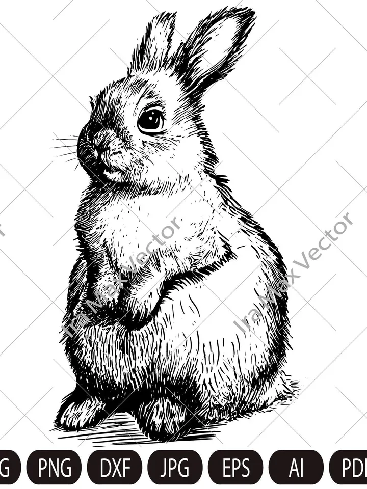 Rabbit SVG, Bunny standing, easter , hunter svg,rabbit cut file, peeking animal clipart, face Vector image, Bunny Printable art, Bunny Retro