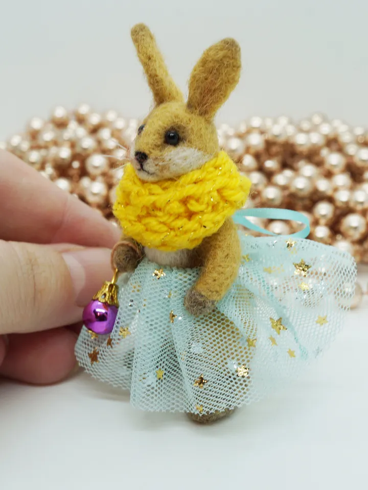 Lilly Belle, miniature needle felted rabbit, Christmas gift, ships from the US