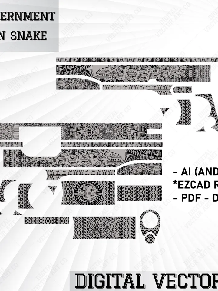 Colt 1911 Government Laser Engraving Design | Aztec Mayan Snake Art | Custom Gun Design |Engraving Template
