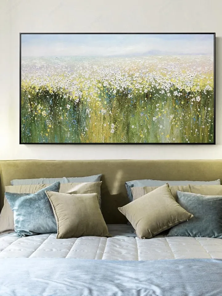 Original Oil painting,Wall Art,Abstract Wall Décor,Wild Flower oil painting,Yellow Green oil painting, Home decor,Bedroom decor,spring decor