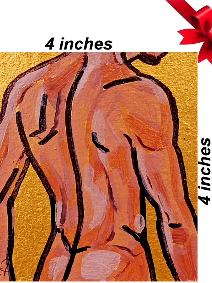 Gay Body Painting Male Original Art Men Abstract Wall Art Gay Wall Decor Gifts Personalized Mini painting framed 4x4 in Handmade Gift