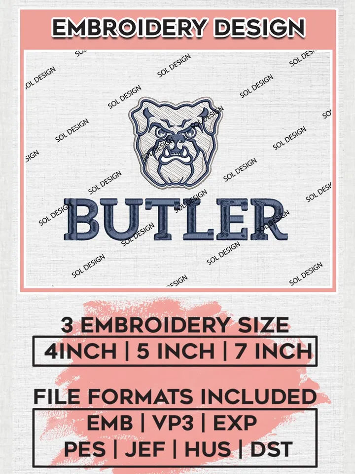 NCAA Butler Team Head Mascot Logo Machine Embroidery Design, NCAA Butler Bulldogs Team Design Design files, NCAA Team Embroidery Designs, NCAA Machine Embroidery Designs, Digital Download