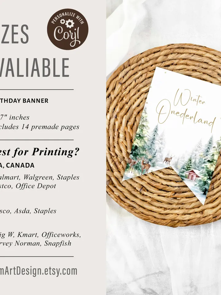 Winter Onederland Happy Birthday Banner, Deer Woodland Happy 1st Birthday Banner Printable, Winter Birthday Decor, Woodland Birthday i128