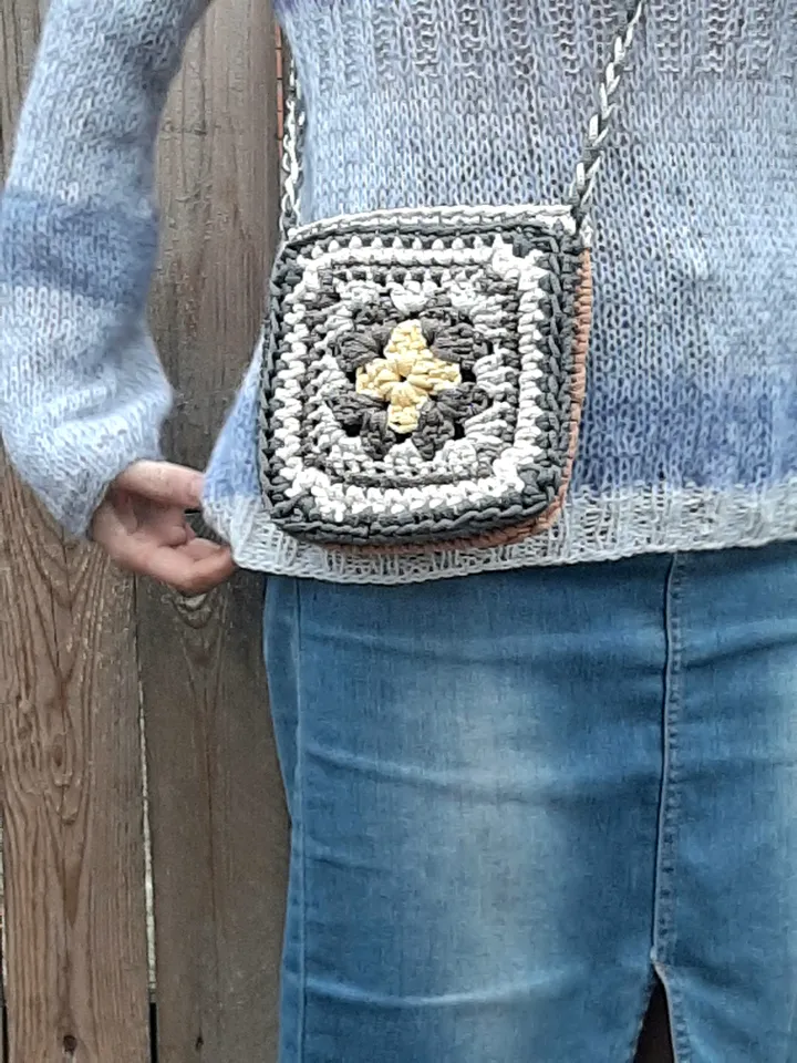 Small crochet bag shoulder, hippie bag, granny square bag, colorful bag, knit bag