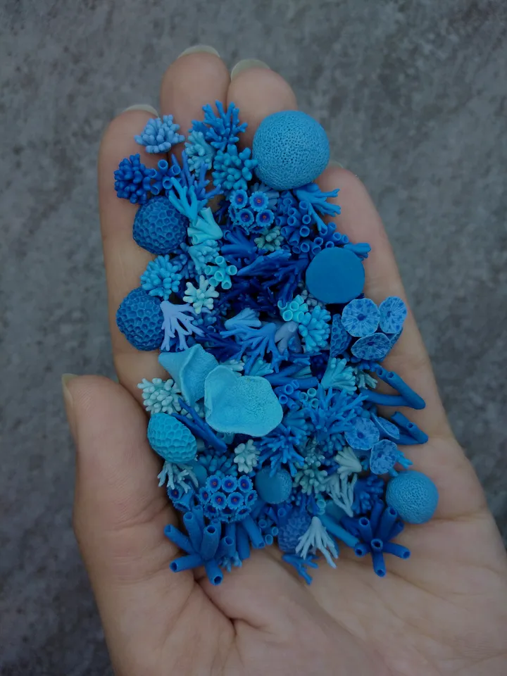 Set of miniature corals shades of blue, tiny corals for diorama, dollhouse or resin art