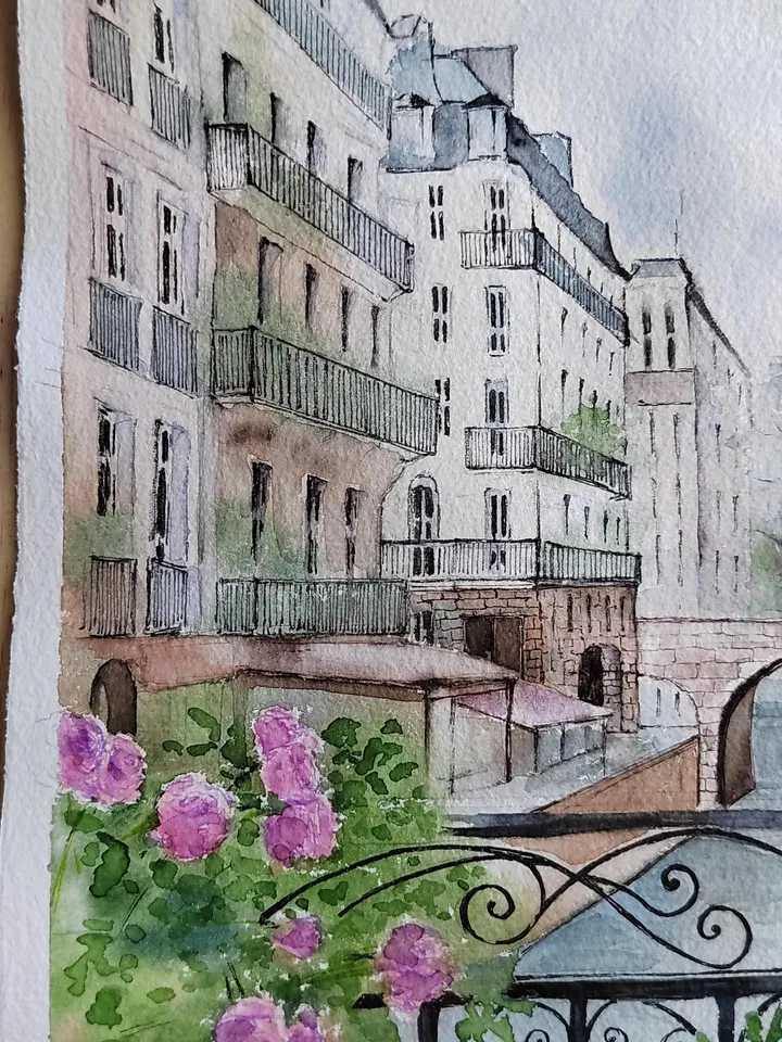 French Cafe Painting Original Watercolor Artwork 9,4x13,8 in by Art Café