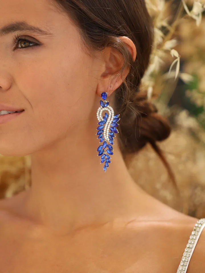 Art Deco Sapphire Blue Bridal Earrings, Blue Crystal Statement Wedding Earrings, Boho Earrings, Bridesmaids Earrings Crystal Drop Earrings