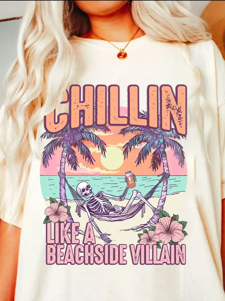 Chillin' Like a Beachside Villain PNG, Retro Beach png print file, Funny Summer print files for sublimation, summer digital png file, Retro