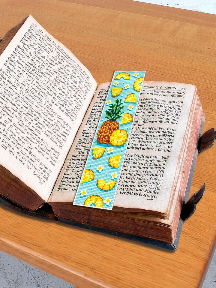 Bookmark pineapple cross stitch pattern PDF download Tropical fruit cross stitch chart, Digital bookmark pattern, Pineapple design #B139