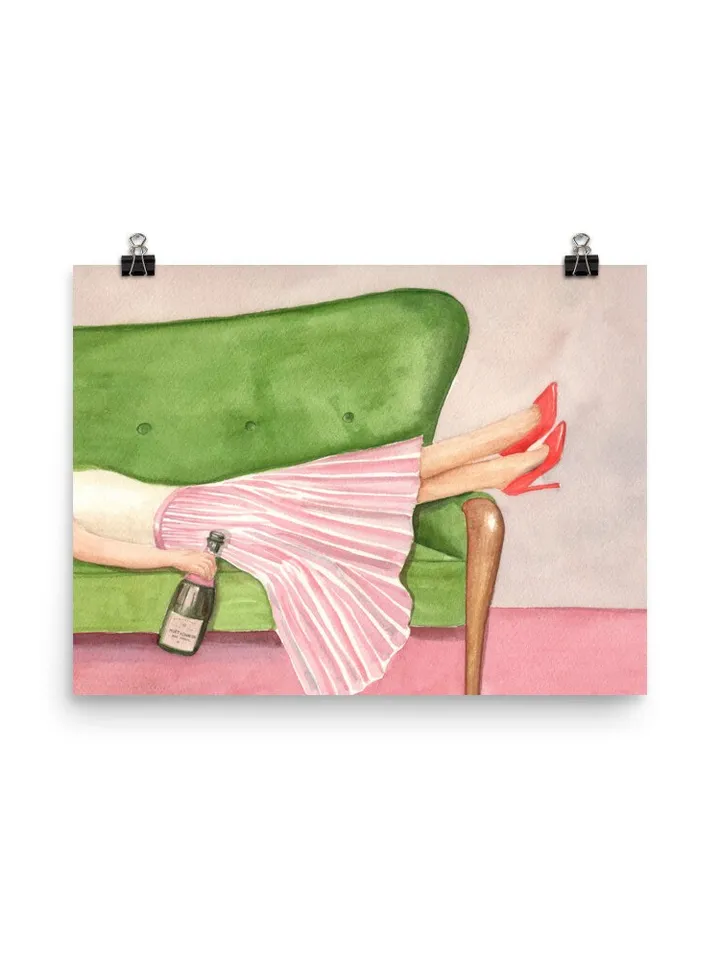 Women Drinking Champagne, Watercolor Painting, Home Bar Decor, Fashion Wall Art, Alcohol Poster, Champagne Lover Gift, Wine Poster Art