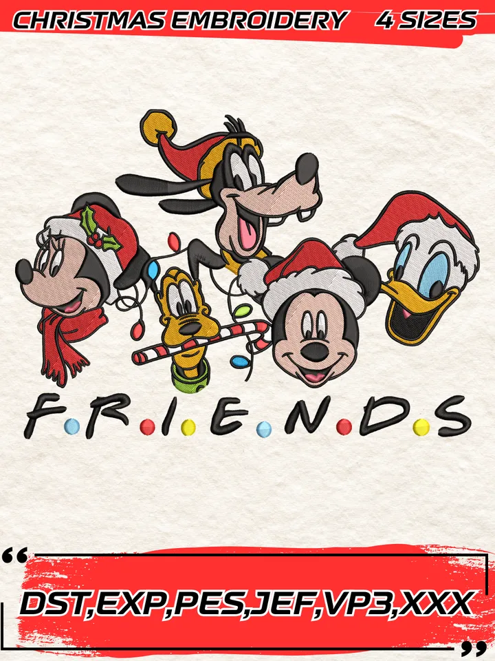 Mickey And Friends Embroidery Design,Christmas Embroidery Design,4 Sizes, Digital Download