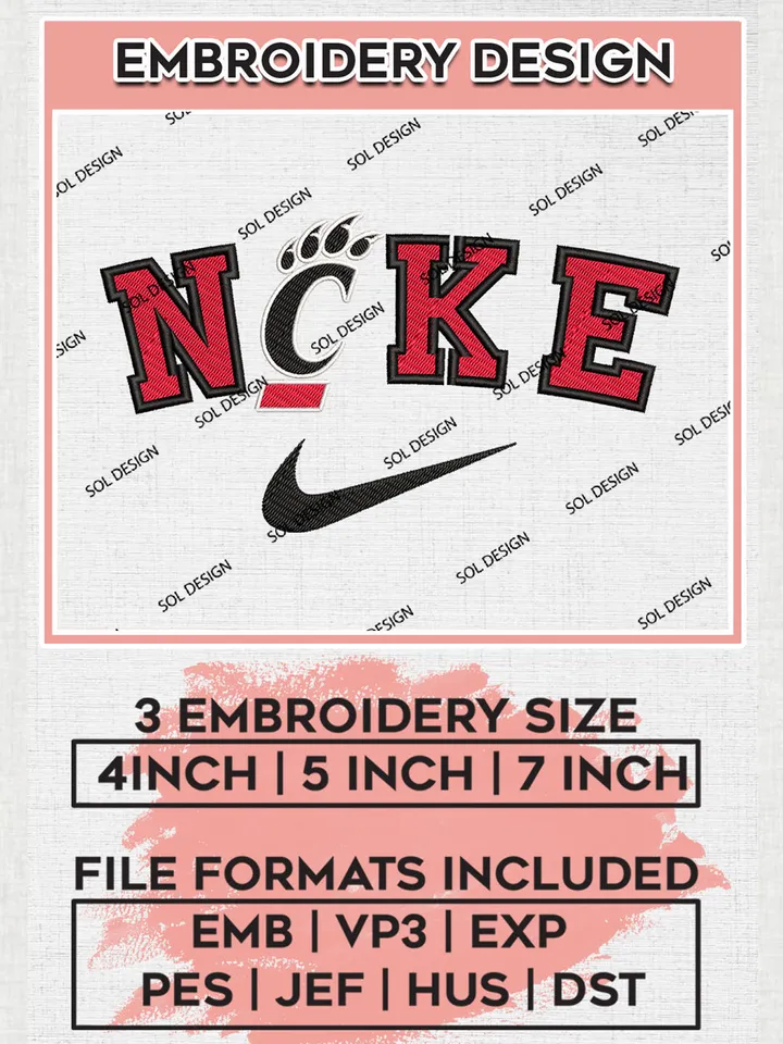 Nike Cincinnati Bearcats Machine Embroidery Design, NCAA Cincinnati Bearcats Embroidery Design Design files, NCAA Embroidery Designs, NCAA Machine Embroidery Designs, Digital Download