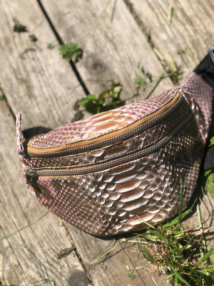 Genuine Python Skin Fanny Pack Bronze Color | Leather Belt Bag | Summer Bags | Unisex Fanny Pack | Exotic Leather Bags | Snake Print Bag