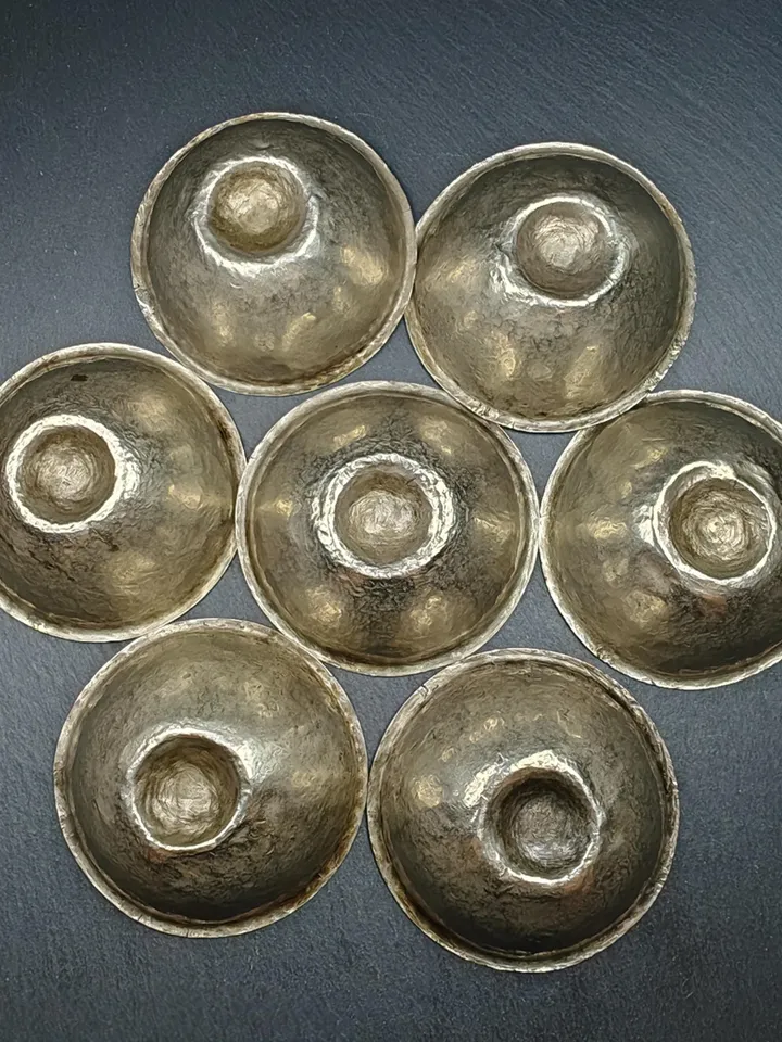 Authentic Tibetan Buddhist Water Offering Bowls from Yachen Gar,Yonchap Bowls,Made of Silver,1 Set of 7 Bowls,100+ Years Old,87×34mm