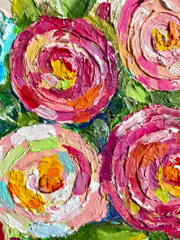 Flowers original oil painting, Rose Hydrangea canvas art Floral bouquet fine art