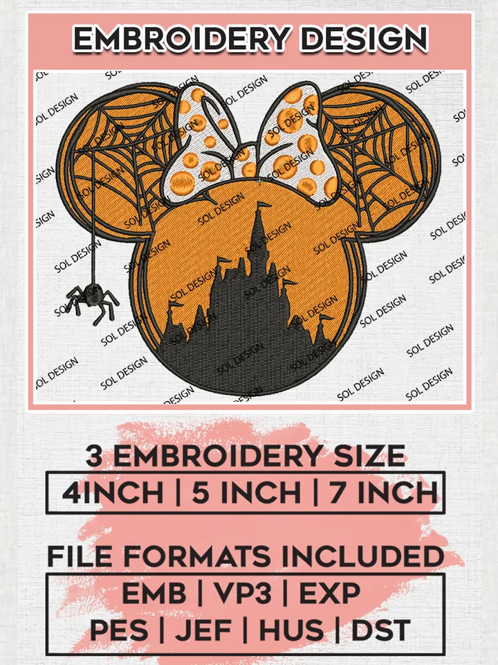 Halloween Minnie Mouse Pumpkin Head Embroidery designs, Disney Movie Machine embroidery designs, Happy Halloween embroidery files, Trick Or Treat Machine Embroidery Digitized Pes Files, Digital Download