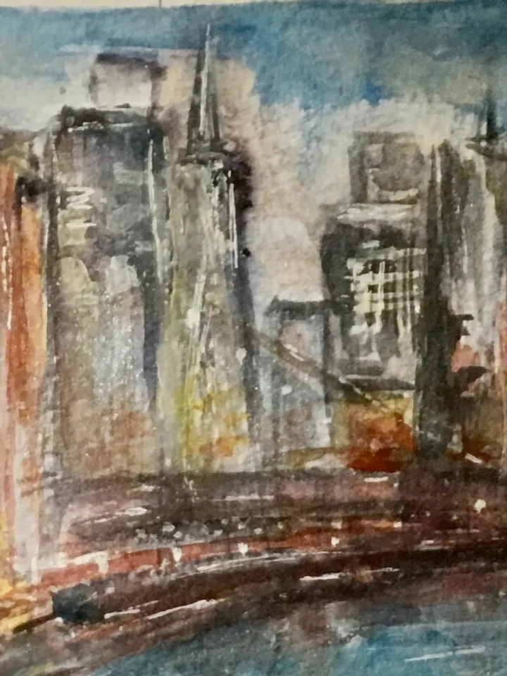 World bridges panoramic triptych - original watercolor paintings of New,York,London and Japanese bidges,cityscape paintings wall art,gifts.