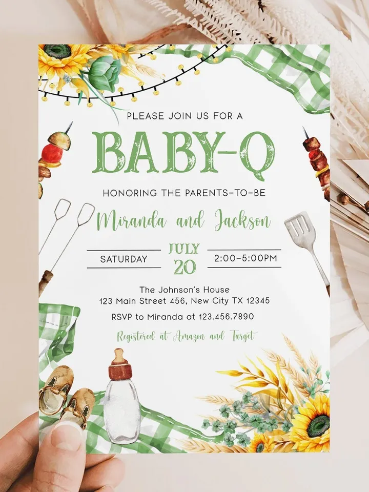 Baby-Q Baby Shower Invitation, BBQ Baby Shower Invite, Backyard Baby Shower, BBQ Party Baby Sprinkle Invitation, Editable Template I116