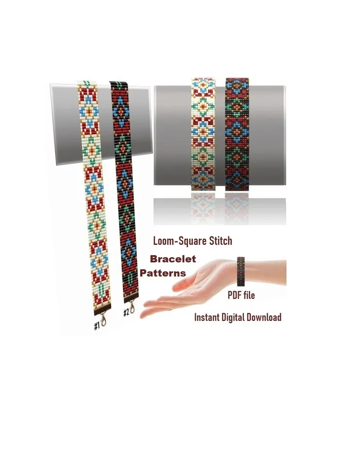 Cuff Bracelet patterns in Loom-Square Stitch technique for Miyuki Delicas and Preciosa. Seed Bead Pattern. Instant Download.