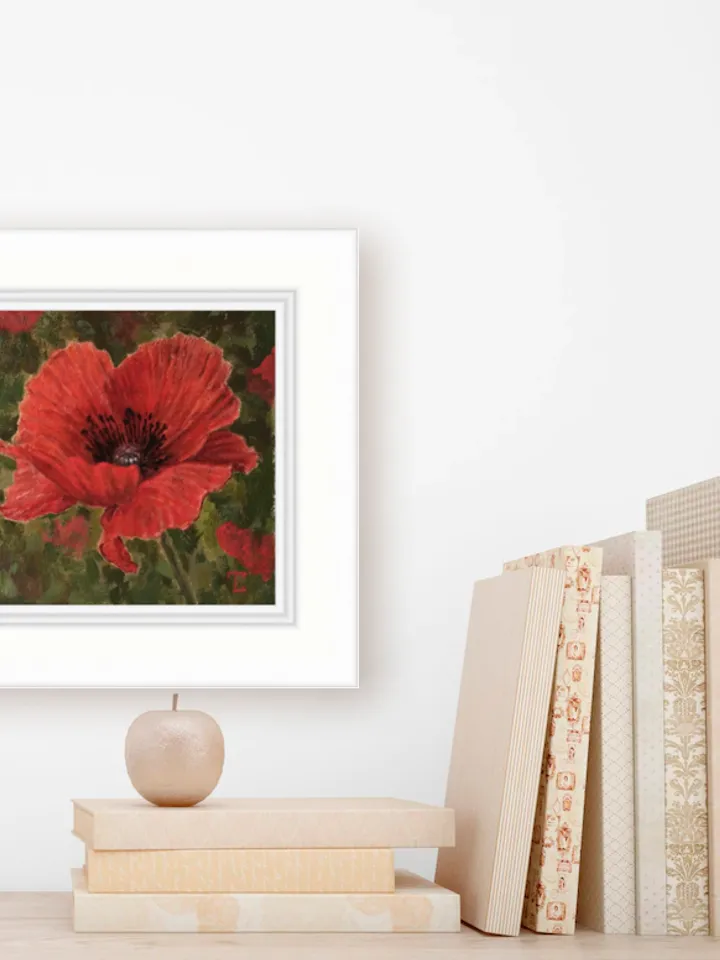 "Poppy" oil small painting flower stilllife original wall art picture artwork floral