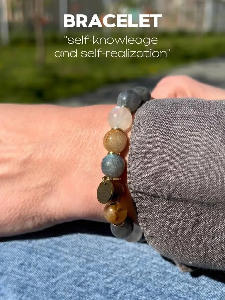 energy bracelet made of natural stones. Moonstone, labradorite, Himalayan azestulite
