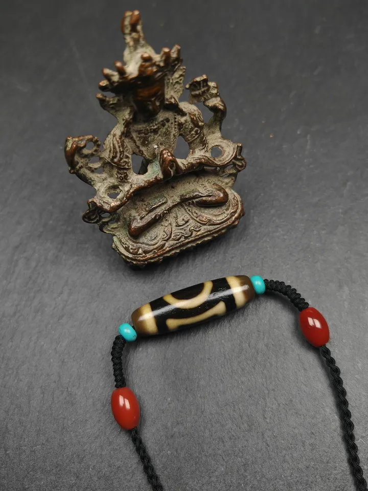 Gandhanra Antique Tibetan Sky & Earth Dzi Bead Necklace,1.5" x 0.4",40 Years Old