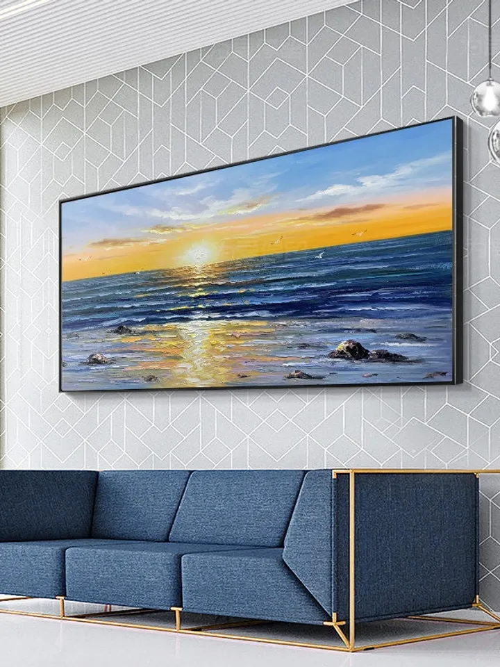 Seascape oil painting, Sunrise painting, Sea painting, Extra large oil painting, Sky oil painting, Canvas art, Art decoration, Bedroom art