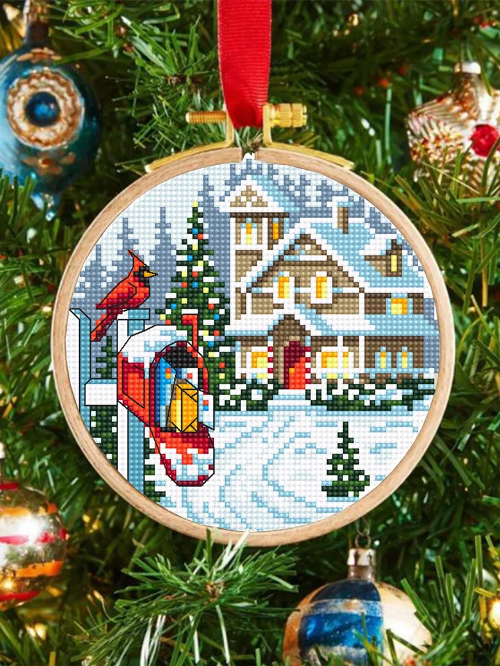 Christmas mailbox cross stitch pattern PDF download Winter landscape cross stitch, Merry Christmas pattern digital PDF Christmas house #N172