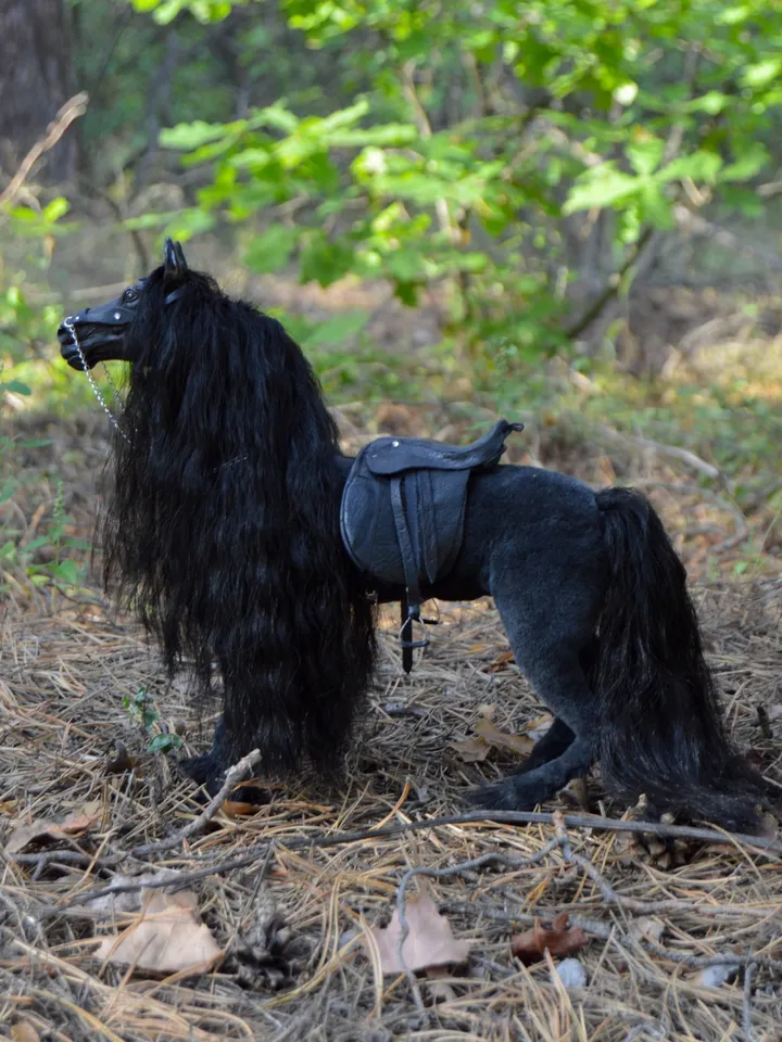 Fresian black horse art doll horse handmade