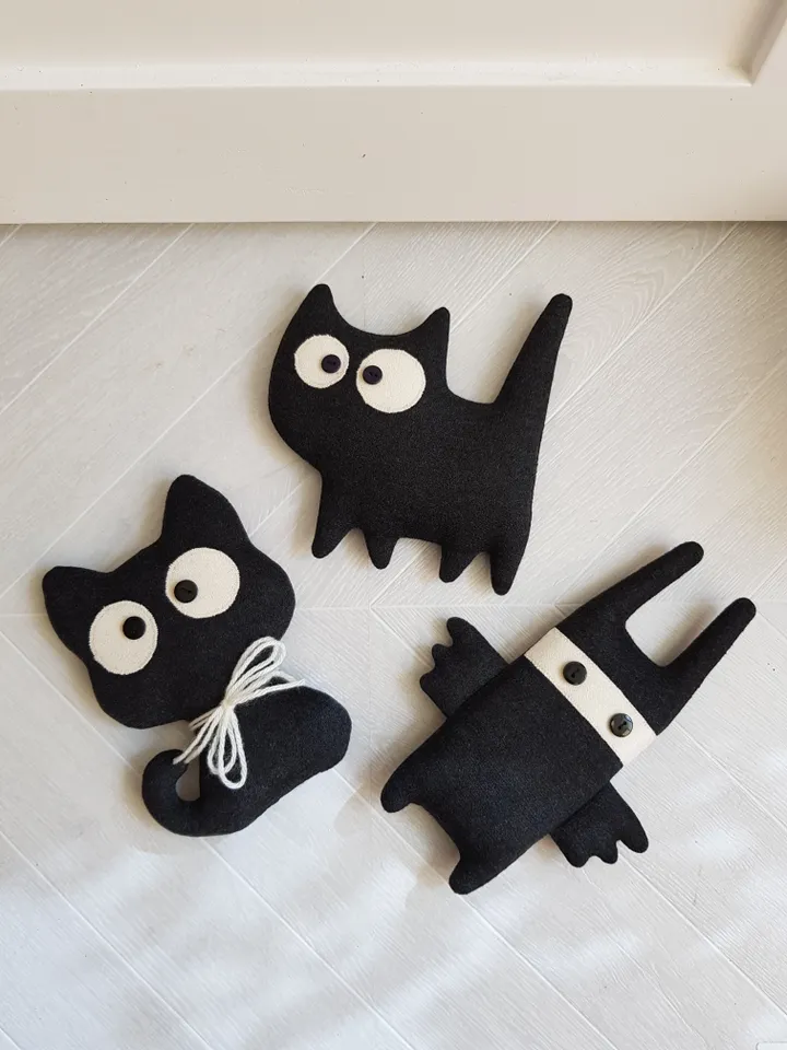 Black cat pattern PDF for sewing Halloween doll, digital tutorial in english