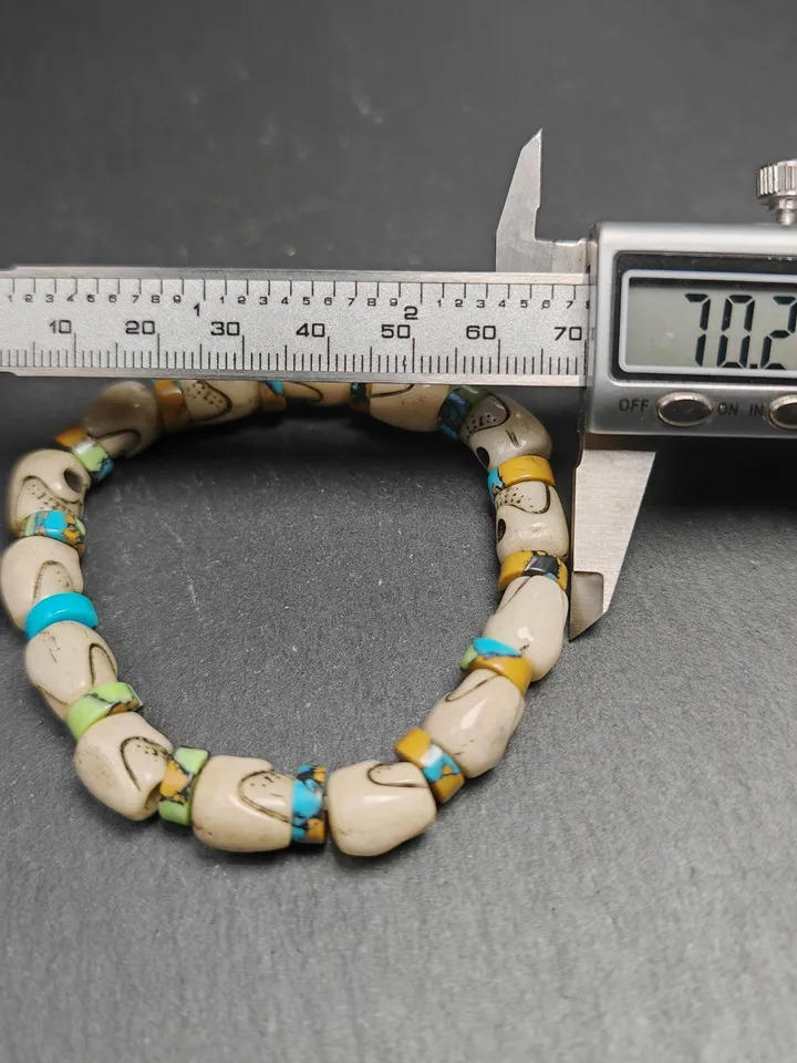 Authentic Tibetan Citipati Skulls Bead Bracelet | Unique Yak bone Carved Wrist Mala with Mixed Turquoise,Gandhanra Tibetan Jewelry