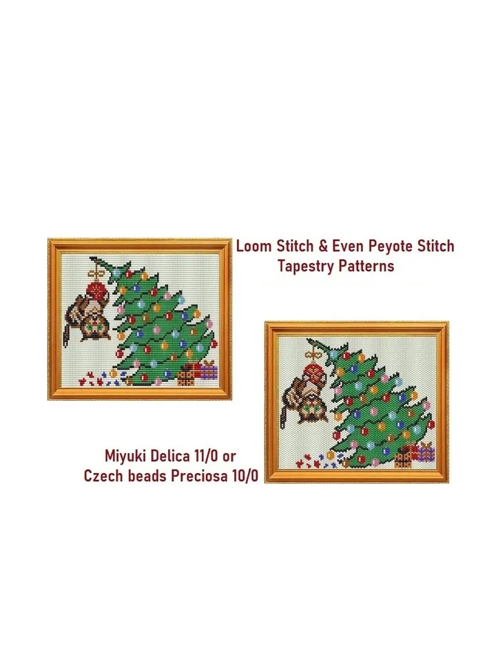 Cat and Christmas Tree Tapestry Patterns, Loom - Even Peyote Stitch, Beaded Banner Patterns, New Year Painting, Home decor tapestry, PDF