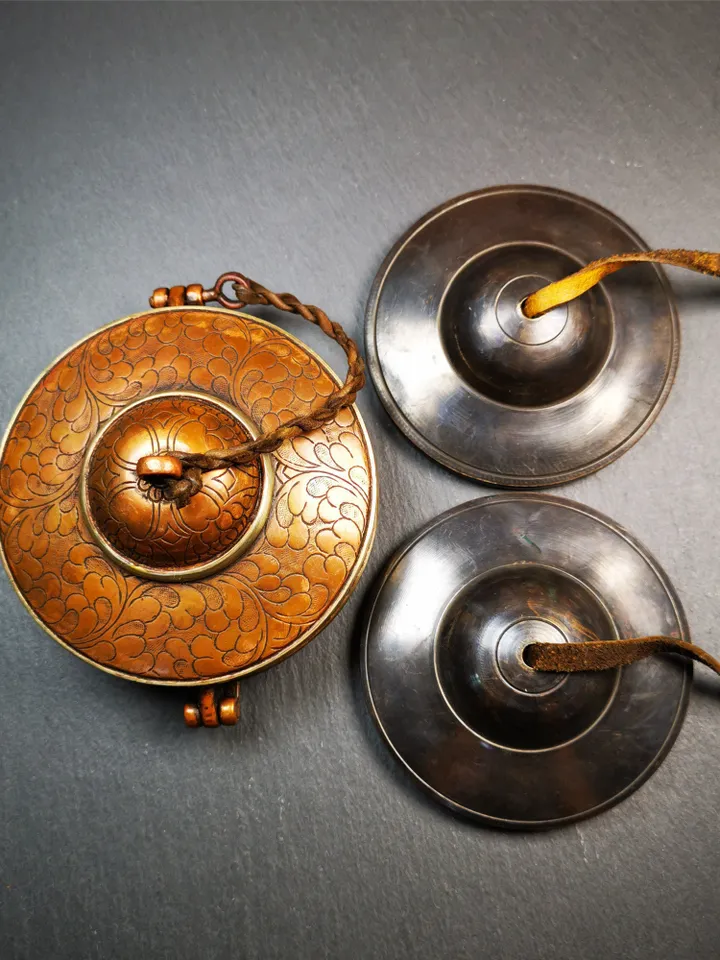 Gandhanra 8.5cm Tibetan Cymbals,Black Tingsha Bell,Buddhism Ritual Implement,Handmade in Nepal,Special Dark Color
